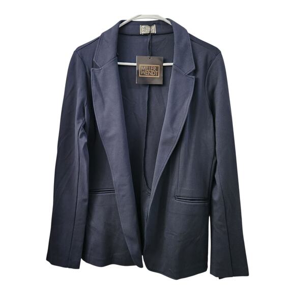 Miller Wendt Navy Open Front Blazer S Stretch Preppy Classic Office Career - Picture 1 of 7